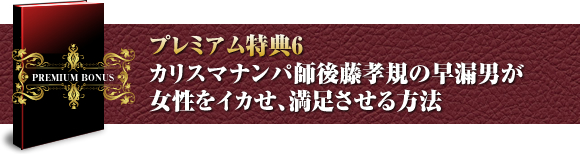 プレミアム特典６ カリスマナンパ師後藤孝規の早漏男が女性をイカせ、満足させる方法